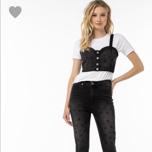 Kendall + Kylie Black Stars Denim Crop Top - Picture 2 of 6